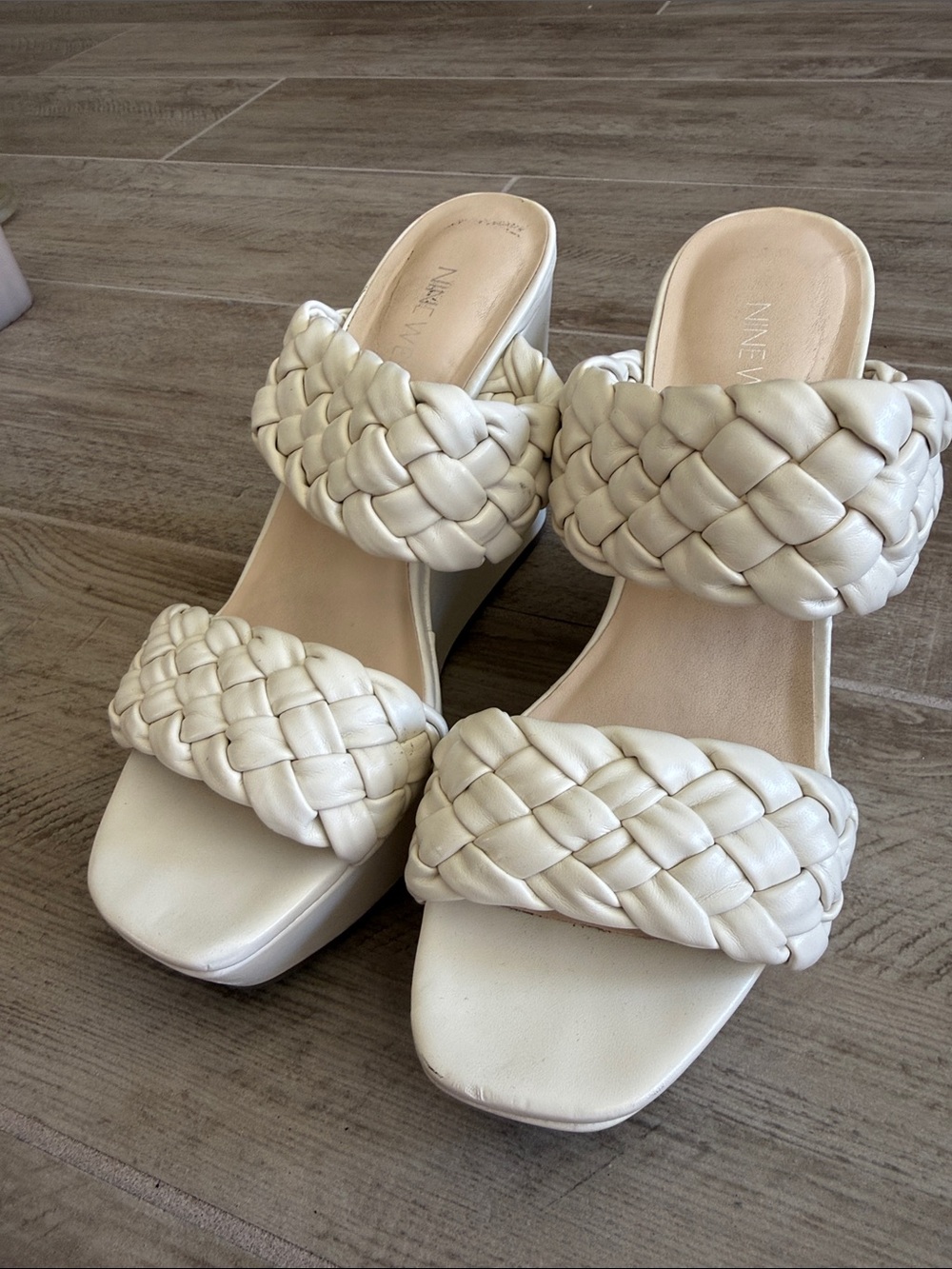 Nine West Cream Braided Double-Strap Slide Mules